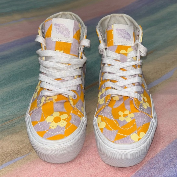 Vans SK8-Hi Tapered Stackform Shoes In Checkerboard Floral Orange size 5 - Picture 3 of 7